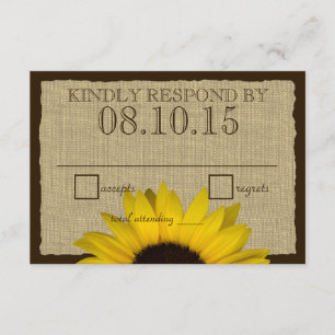 Ländliche Sonnenblumen- und Jute-Antwortkarte RSVP Karte