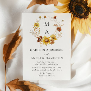 Ländliche Sonnenblumen und Wildblumen Monogramm Ho Einladung