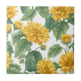Ländliche Sonnenblumen-Wasserfarben-Blumen-Farmhau Fliese