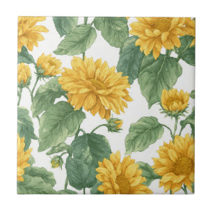 Ländliche Sonnenblumen-Wasserfarben-Blumen-Farmhau Fliese