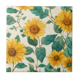 Ländliche Sonnenblumen-Wasserfarben-Blumen-Farmhau Fliese