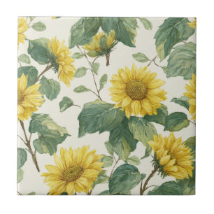 Ländliche Sonnenblumen-Wasserfarben-Blumen-Farmhau Fliese