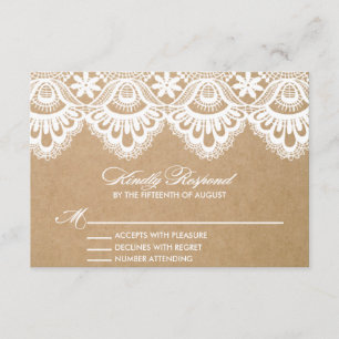 LÄNDLICHE SPITZE HOCHZEITRSVP-BEILAGEKARTE RSVP KARTE