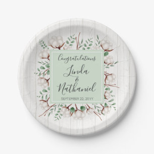 Ländliche Südstaaten-Hochzeit mit Baumwolle und Ho Pappteller