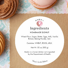 Ländliche süße rosa Donut-Bäckerei-Zutatenliste Runder Aufkleber