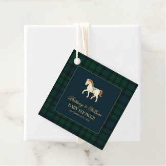 Ländliche Tartan-Karo-Pferd-Baby-Party Geschenkanhänger