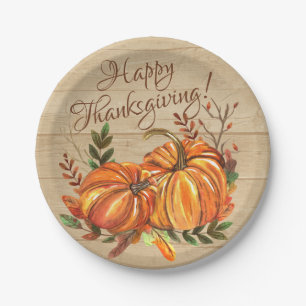 Ländliche Thanksgiving-Kürbisse Pappteller