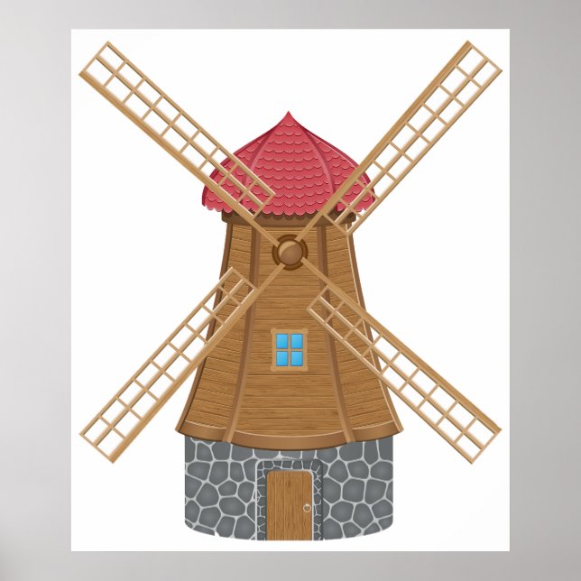 Ländliche traditionelle Holz-Windmühle Poster (Vorne)