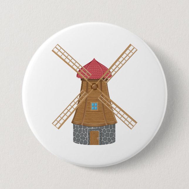 Ländliche traditionelle hölzerne Windmühle Button (Vorderseite)