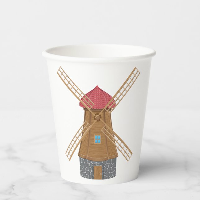 Ländliche traditionelle hölzerne Windmühle Pappbecher (Vorderseite)