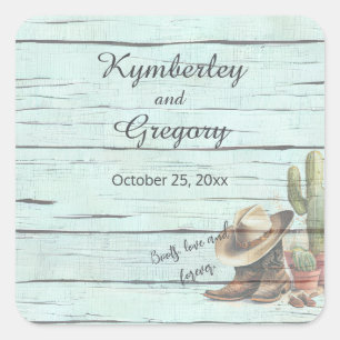 Ländliche Türkis-Country-Western-Stiefel-Hut Quadratischer Aufkleber