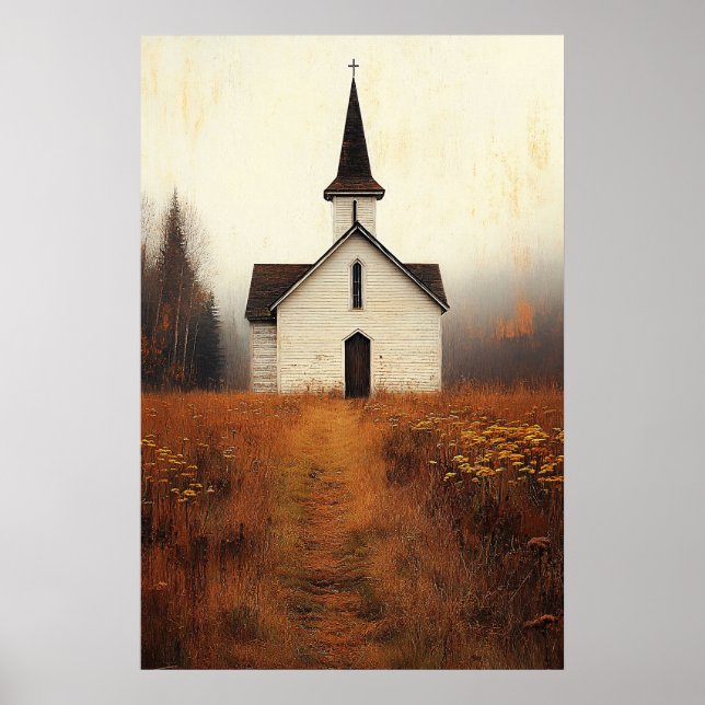 Ländliche verlassene Kirchenmalerei Poster (Vorne)