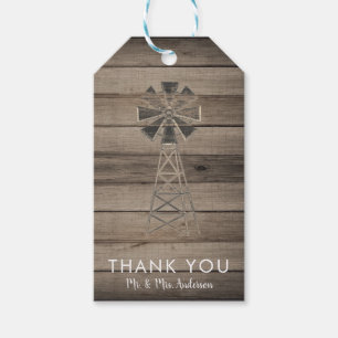 Ländliche verwitterte Holzwindmühle für Hochzeiten Geschenkanhänger
