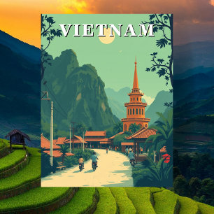 Ländliche Vietnam - Reise - Illustration Postkarte