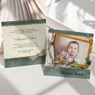 Ländliche Vintage-Baby- Jungen-Foto-Aqiqah Einladung