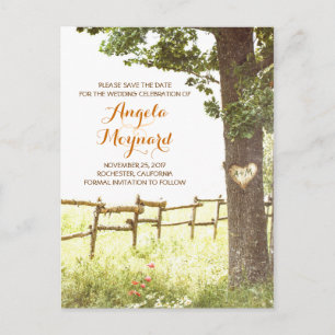 ländliche Vintage-Baum-Hochzeitspostkarte Ankündigungspostkarte