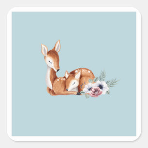 Ländliche Vintage-Hirsch-Wald-Blumen-Baby-Party Quadratischer Aufkleber