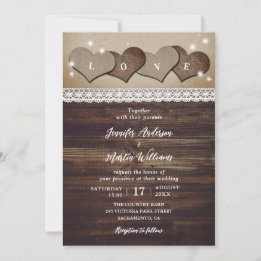 Ländliche Vintage-Hochzeit mit Jute und Spitze Einladung