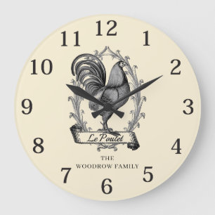 Ländliche Vintage-Hühnerfamilienname Französisches Große Wanduhr