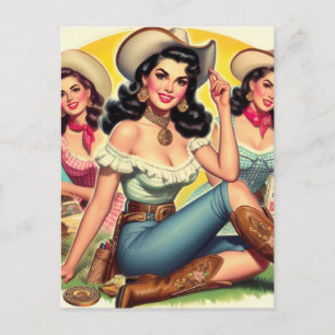 Ländliche Vintage-Mädchen Postkarte