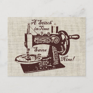 Ländliche Vintage-Nähmaschine  Postkarte