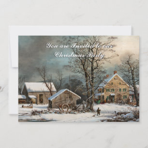 Ländliche Vintage-Weihnachtseinladung im Wintersti Einladung