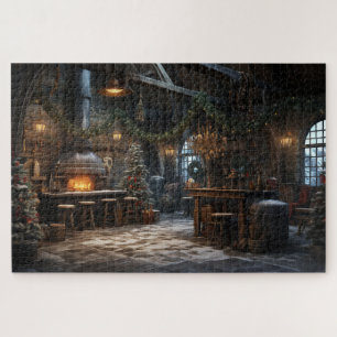 Ländliche vintage Weihnachtsszene Kamin Puzzle