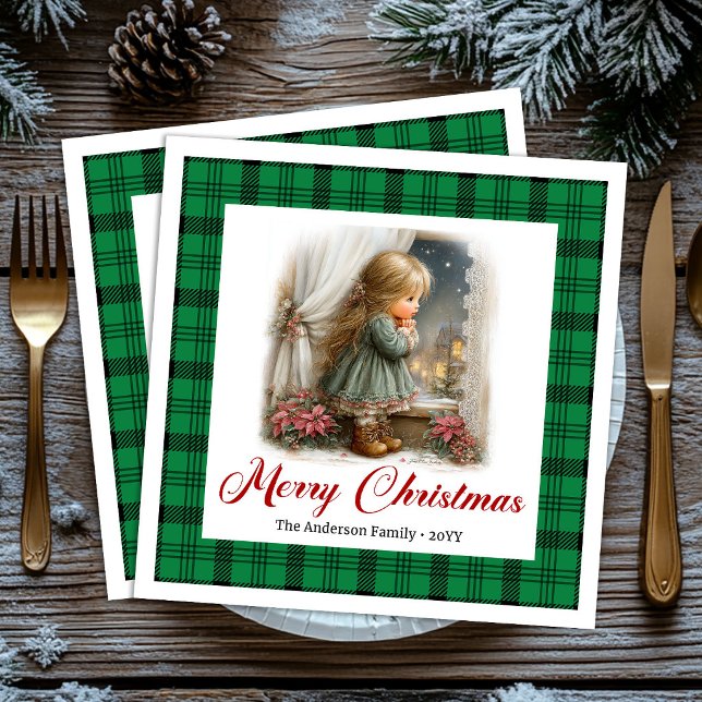 Ländliche Vintage-Winterszene Personalisierte Name Serviette (Rustic Vintage Winter Scene Custom Name Napkins)