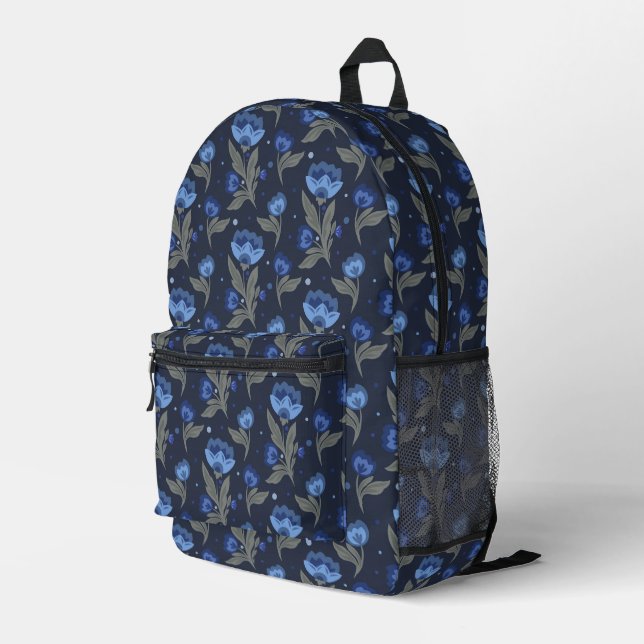 Ländliche Volkskunst Blumige Textur Bedruckter Rucksack (Rückseitige Ecke Rechts)