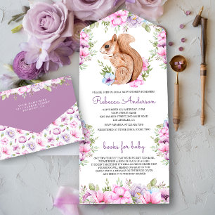 Ländliche Wald Cute Floral Eichhörnchen Baby Showe All In One Einladung