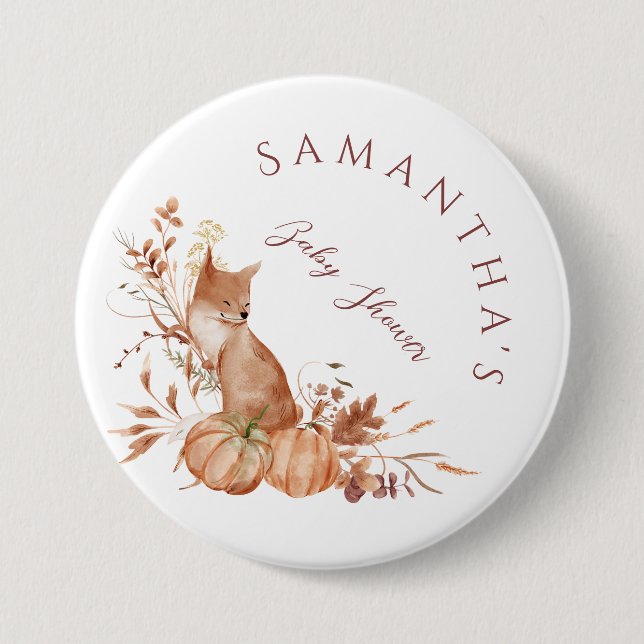 Ländliche Wald-Fuchs-Kürbis-Baby-Party Button (Vorderseite)
