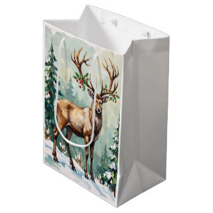 Ländliche Wald-Rentier-elegante Weihnachtskunst Mittlere Geschenktüte