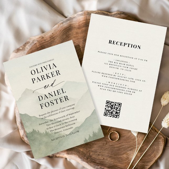 Ländliche Waldberge QR-Code Hochzeit Einladung (Von Creator hochgeladen)