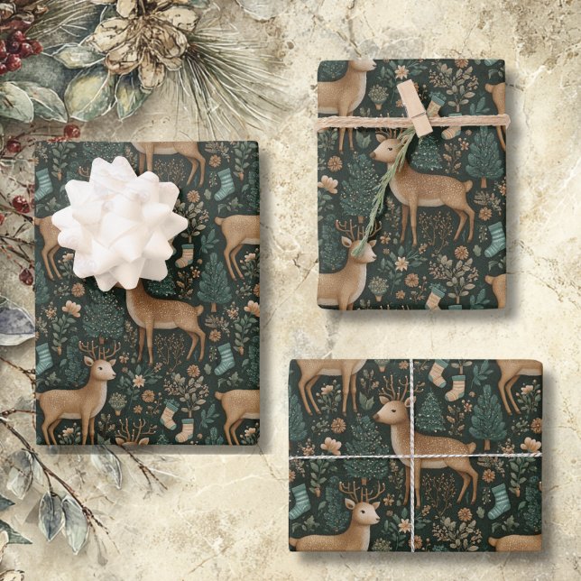 Ländliche Waldhirsche & Weihnachtskiefernbaum  Geschenkpapier Set (Von Creator hochgeladen)