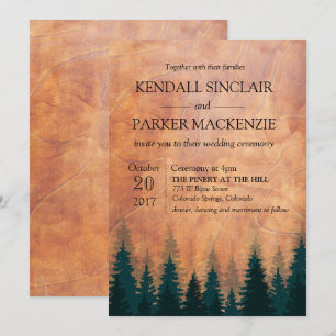 Ländliche Waldholz-Hochzeitseinladung Einladung