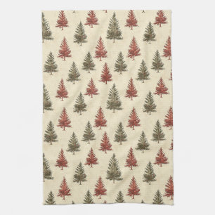 Ländliche Waldkiefern Oliven Terrakotta Creme Geschirrtuch