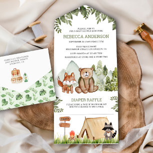 Ländliche Waldtiere Camping-Baby-Party All In One Einladung