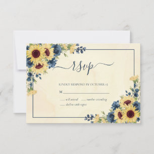 Ländliche warme Sonnenblume Navy Blau Florale Hoch RSVP Karte