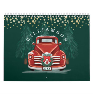 Ländliche warme Vintage rote LKW-Familienfoto Kalender