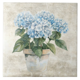 Ländliche Wasserfarbe Blaue Hortensie Fliese