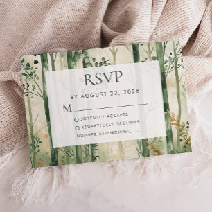Ländliche Wasserfarbe Grün Gold Waldlandschaft RSVP Karte