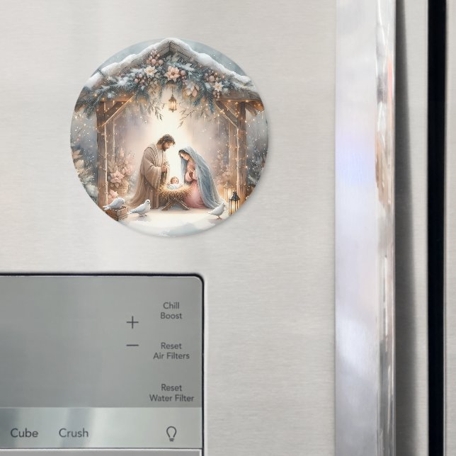 Ländliche Weihmachtskrippe mit Winterblumen Magnet (In Situ (Kühlschrank))