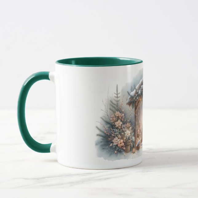 Ländliche Weihmachtskrippe mit Winterblumen Tasse (Links)