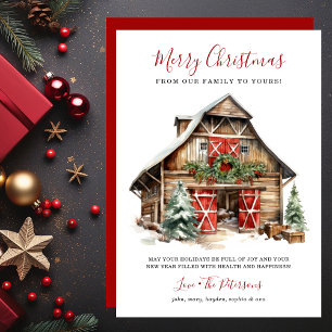 Ländliche Weihnachts-Barn-Bauernhof-Weihnachten Feiertagskarte
