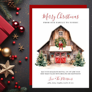 Ländliche Weihnachts-Barn-Bauernhof-Weihnachten Feiertagskarte