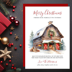 Ländliche Weihnachts-Barn-Bauernhof-Weihnachten Feiertagskarte