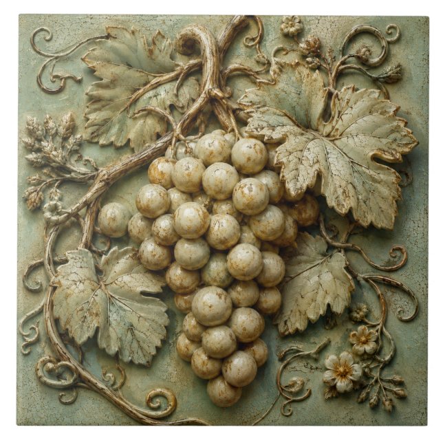 Ländliche Weinguts-Trauben Botanisches Faux-Relief Fliese (Vorderseite)