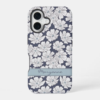 Ländliche weiße Blumen Skizze Blauschattierung Ben iPhone 16 Hülle