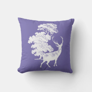 Ländliche weiße Hirsch-Silhouette auf Periwinkle-B Kissen