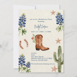 Ländliche Western-Bluebonnet-Junggesellinnenparty Einladung